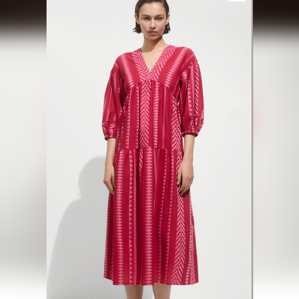 Mango Geometric print midi dress Medium